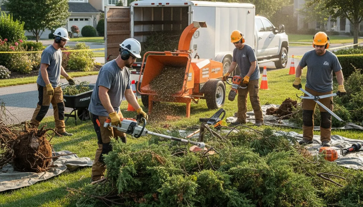 Arbor Tree Care crew removing overgrown shrubs in Salt Lake City, UT