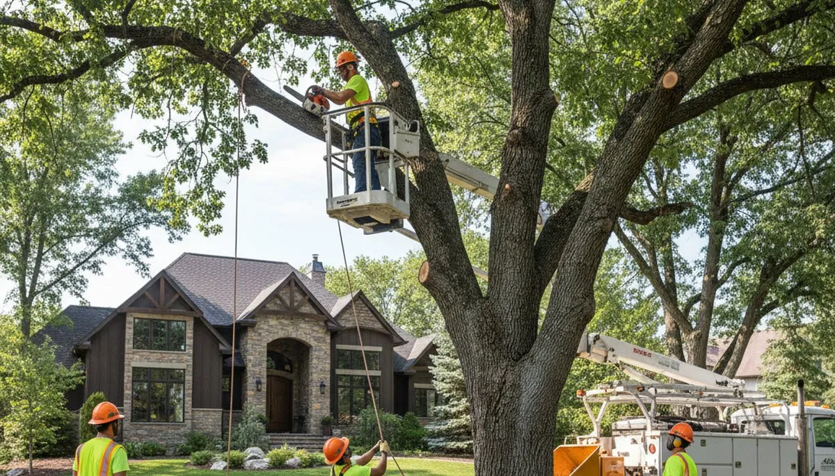 Tree service crew removing a tree in Salt Lake City, UT for safe property clearance